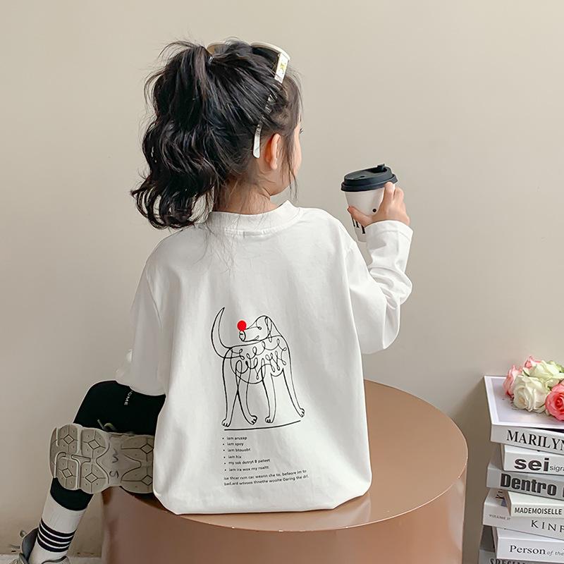 樂天商城 - Tシャツ キッズ 女の子 ガールズ 子供服 長袖 クルーネック 丸首 綿 コットン 吸湿速乾 春夏 韓国風 おしゃれ かわいい レタープリント 英字プリント 普段着 通園 通学