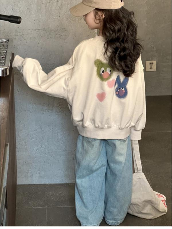 スウェット キッズ 男の子 女の子 子供服 落書き風 動物柄 プリント クルーネック 長袖 綿100% コット..