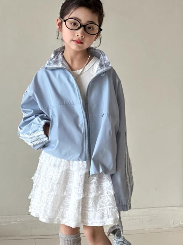 ジャケット 女の子 キッズ ジュニア ウィンドブレーカー マウンテンパーカー 春秋 ライトブルー 綿混 ..