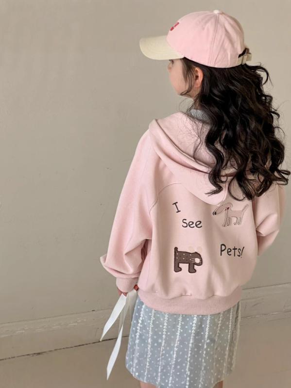 キッズ アウター 女の子 ガールズ 春物 韓国風 おしゃれ かわいい フード付きスウェット ジャケット ジ..