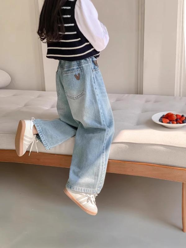 パンツ 女の子 キッズ ガールズ 春秋 綿 ストレート ワイド デニムパンツ ジーンズ 長ズボン カジュア..