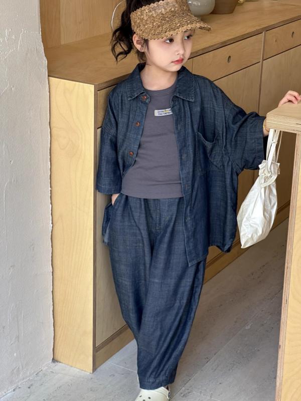 デニムパンツ 女の子 キッズ ガールズ 接触冷感 薄手 軽量 ゆったり ルーズフィット 九分丈 クロップド..