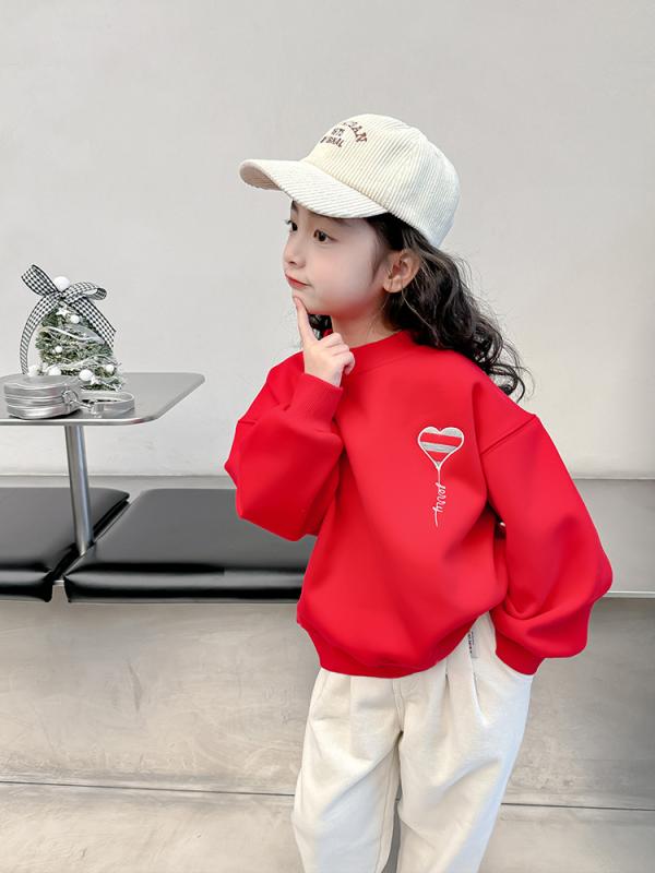 スウェット ガールズ 女の子 キッズ 赤 レッド お正月 新年服 縁起物 裏起毛 厚手 暖かい 防寒 柔らか..