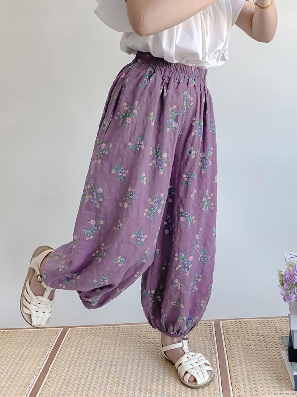 パンツ 女の子 キッズ 虫よけ 接触冷感 薄手 バルーン 小花柄 綿 レーヨン ゆったり カジュアル スポー..