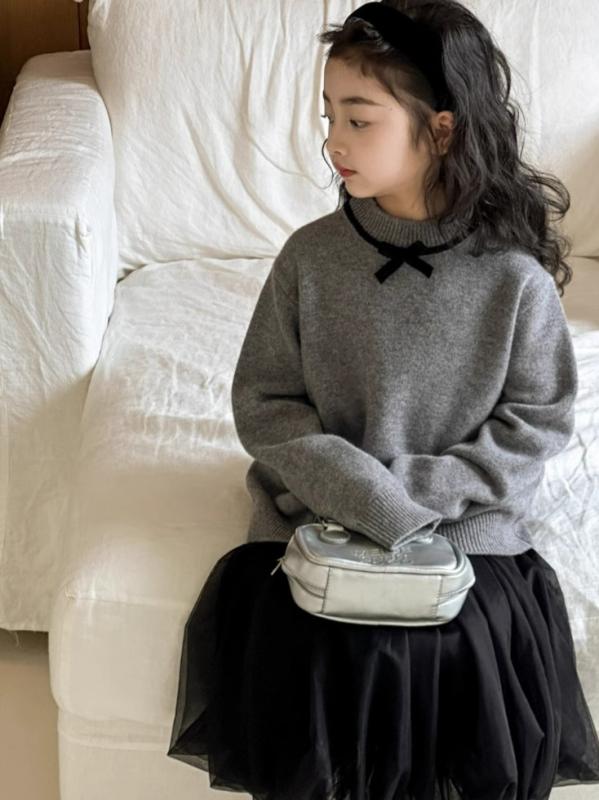 セーター 女の子 ジュニア 中大童向け 秋冬 ウール混 羊毛混 プルオーバー ニット 長袖 ラウンドネック..