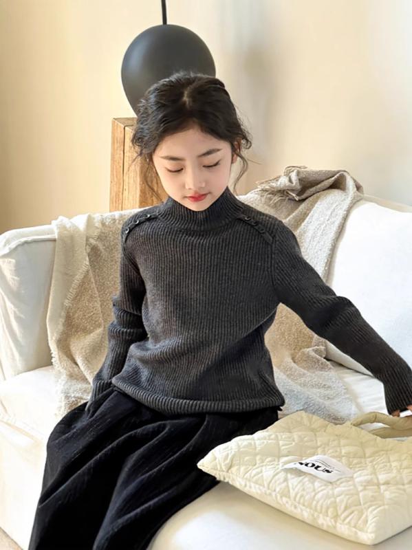 ニット キッズ 女の子 子供 セーター トップス 秋冬 ハイネック 長袖 プルオーバー インナー ウール混..