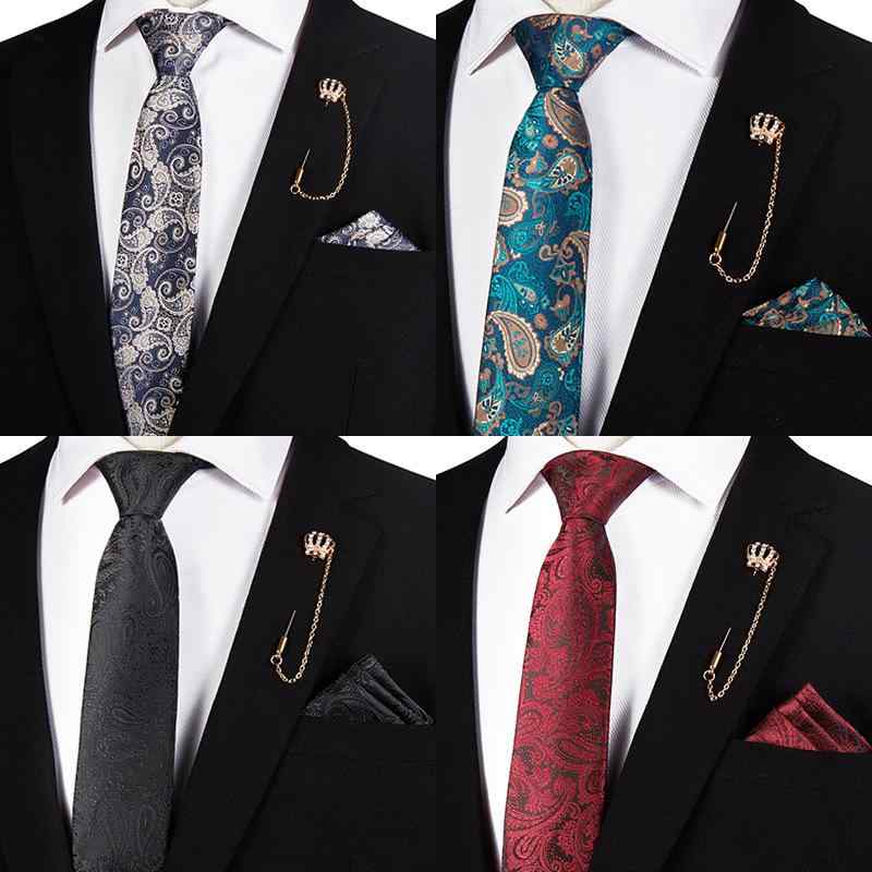 ネクタイ メンズ 男性用 フォーマル ビジネス カジュアル 結婚式 二次会 披露宴 新郎 ポケットチーフ クラウンブローチ 3点セット 韓国スタイル 結び目不要 レッド ワインレッド(x2)