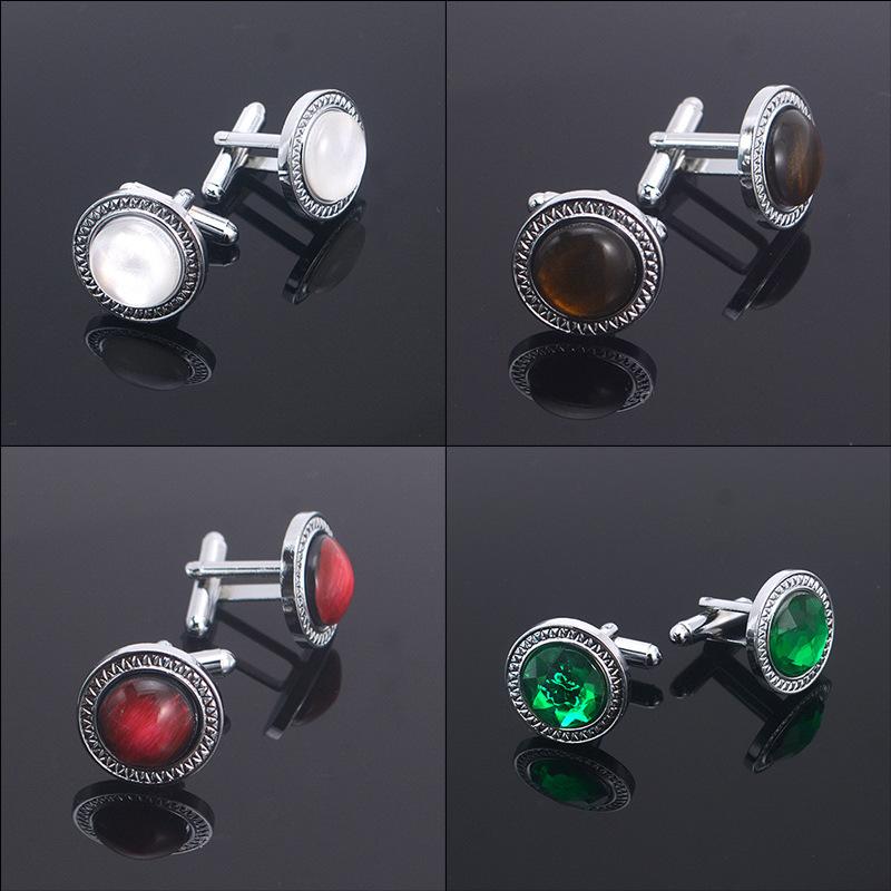 カフスボタン メンズ 男性用 カフリンクス 鉄製 メタル製 電気メッキ ラウンド型 丸型 貝パール風 フェ..