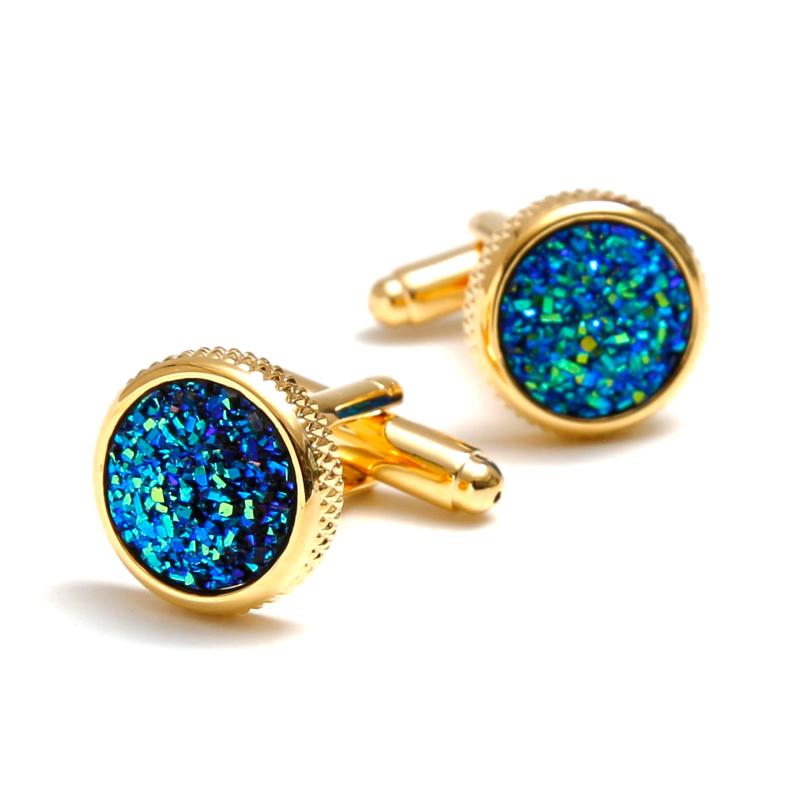 カフスボタン メンズ カラフル クリスタル クラスター 高級感 シンプル フレンチスタイル アート クリエイティブ 円形 ビジネス フォーマル ドレスシャツ用 銅製