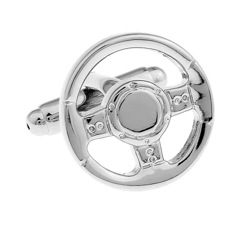 カフスボタン メンズ ステアリングホイール アンカー モチーフ 象形デザイン 銅製 エナメル加工 シルバ..