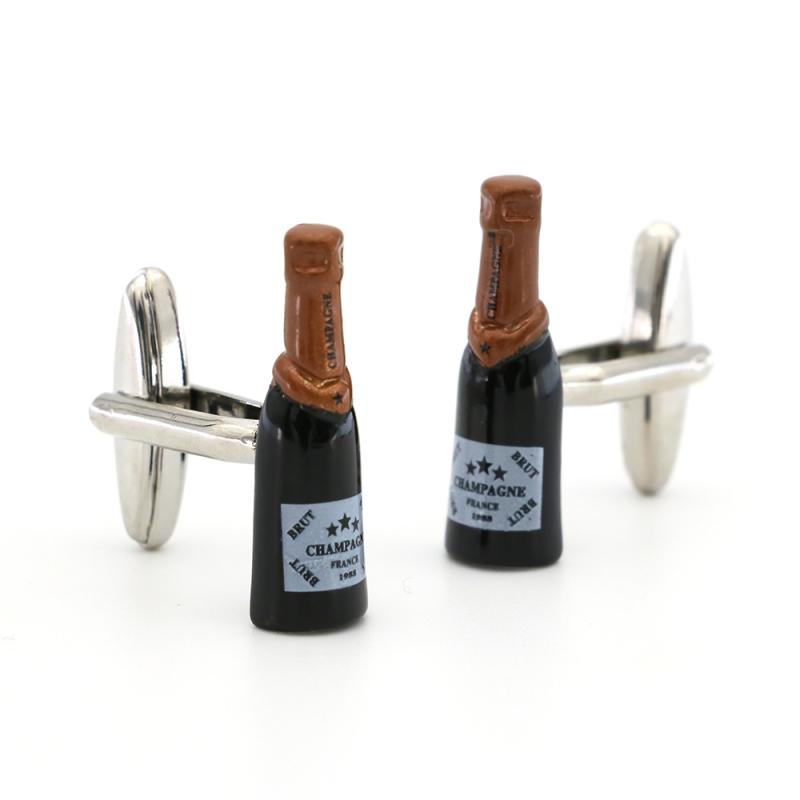 袖口 メンズ 男性用 カフスボタン カフス ビール瓶 ワインボトル 酒瓶モチーフ 銅製 ブラック フレンチ..