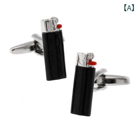 カフスボタン メンズ カフリンクス ライターモチーフ ブラック 黒 銅素材 焼き付け塗装 欧米風 スタイ..