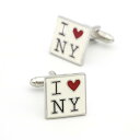 カフスボタン メンズ I love NY ニューヨーク モチーフ 欧米トレンド スタイリッシュ 銅製 電気メッキ加工 ホワイト フレンチカフス ビジネス フォーマル 結婚式 パーティー アクセサリー プレゼント