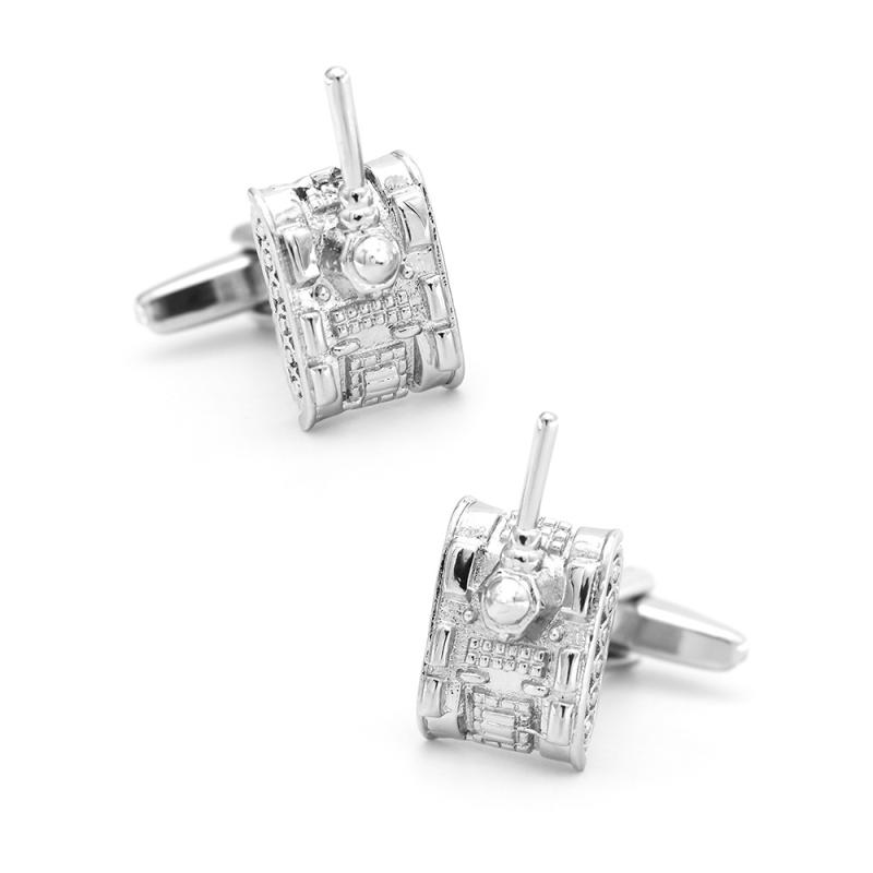 カフスボタン メンズ 男性用 純銅製 厚手 電気メッキ加工 シルバー 戦車デザイン 個性的 高級感 カフリ..