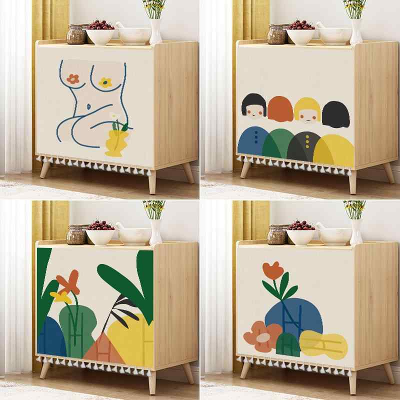 のれん 目隠し 防塵 キャビネット 収納カバー 布製 ファブリック 手描き 面ファスナー式 穴あけ不要 キ..