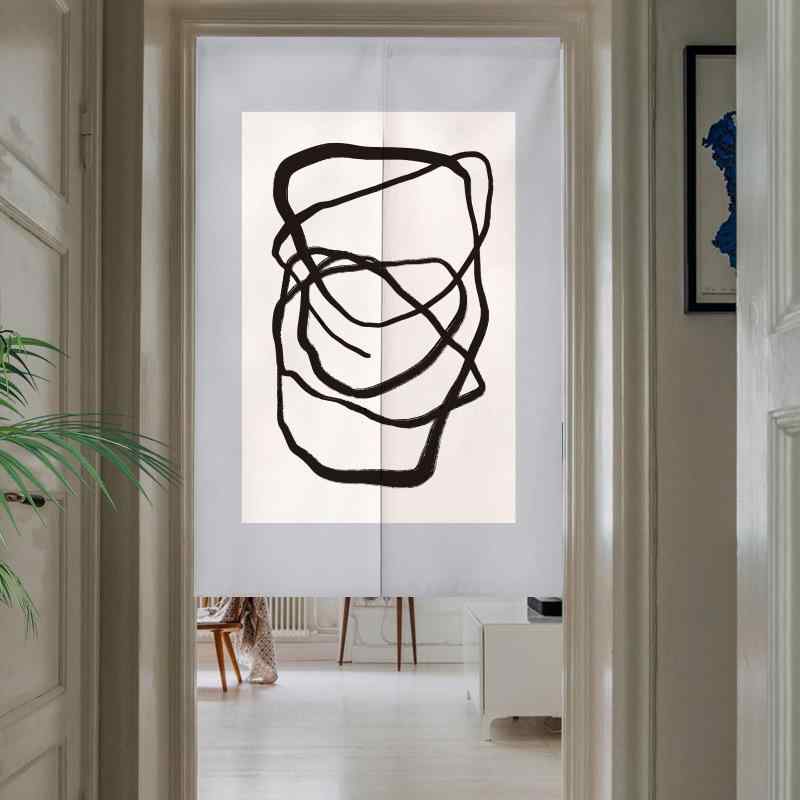 のれん 穴あけ不要 突っ張り棒式 モダン シンプル 抽象画風 アートパネル 間仕切り 目隠し カフェカーテン ドアカーテン 布製 ポリエステル 玄関 寝室 リビング 店舗用 インテリア(x2)