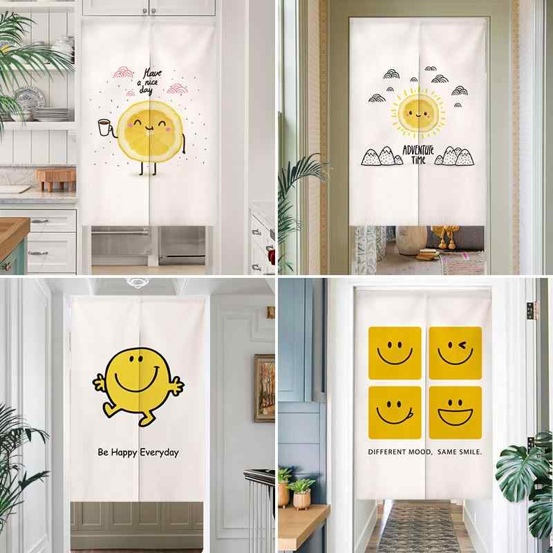 のれん おしゃれ 文字 スマイル柄 センター割れ 間仕切りカーテン 穴あけ不要 目隠し トイレ 洗面所 ダイニング キッチン 突っ張り棒式 ポリエステル製(x2)