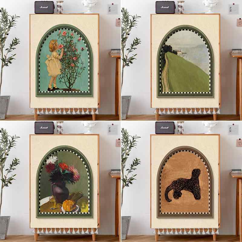 のれん ヨーロピアン クラシック 目隠し 間仕切り 油彩画風 抽象画柄 キャビネット 本棚用 防塵 粘着式 ポリエステル製 リビング 書斎 キッチン(x2)