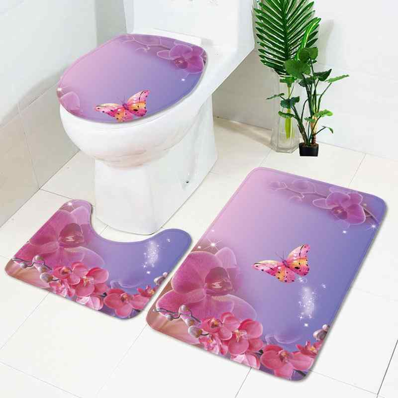 トイレマット 3点セット バスマット 蓋カバー 足元マット 浴室用 フロアマット 洗濯機丸洗い 滑り止め 防滑 ズレにくい 厚手 ポリエステル 花柄 リーフ柄 欧風