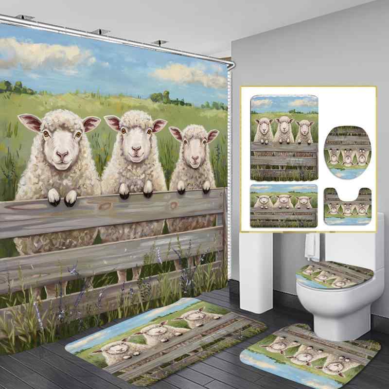 シャワーカーテン クリスマス 4点セット ポリエステル 防水 防カビ デジタルプリント 突っ張り棒対応 ..