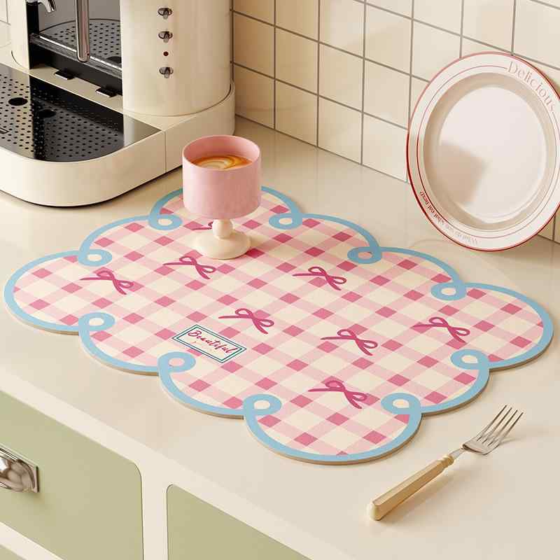 水切り 珪藻土マット カラフル チェック柄 吸水 速乾 断熱 耐熱 ランチョン テーブル コーヒーメーカー..