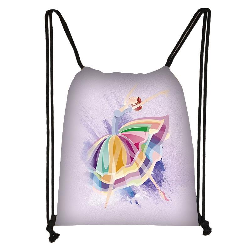 ナップサック バレエ ダンス 学生 スクール 巾着型 プリント柄 軽量 折りたたみ リュックサック 両肩掛..