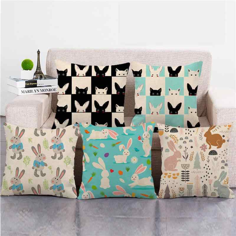 抱き枕カバー クッションカバー イースターエッグ うさぎ ラビット キャラクター柄 麻 リネン 田園風 ..