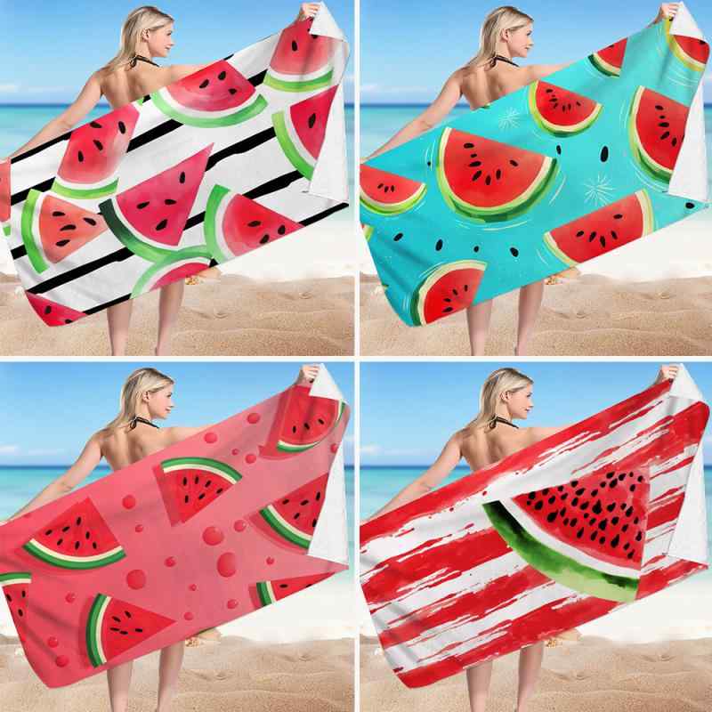 ビーチタオル バスタオル スイカ柄 フルーツ柄 総柄 プリント マイクロファイバー 速乾 吸水性 軽量 ソ..
