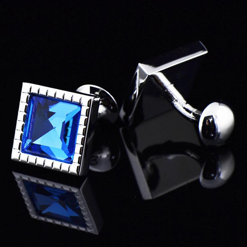 袖扣 メンズ カフスボタン ブルークリスタル ジルコニア 幾何学模様 フレンチカフス ビジネス フォーマル ドレスシャツ用 結婚式 パーティー 高級感 おしゃれ 高耐久 電気メッキ加工(x2)