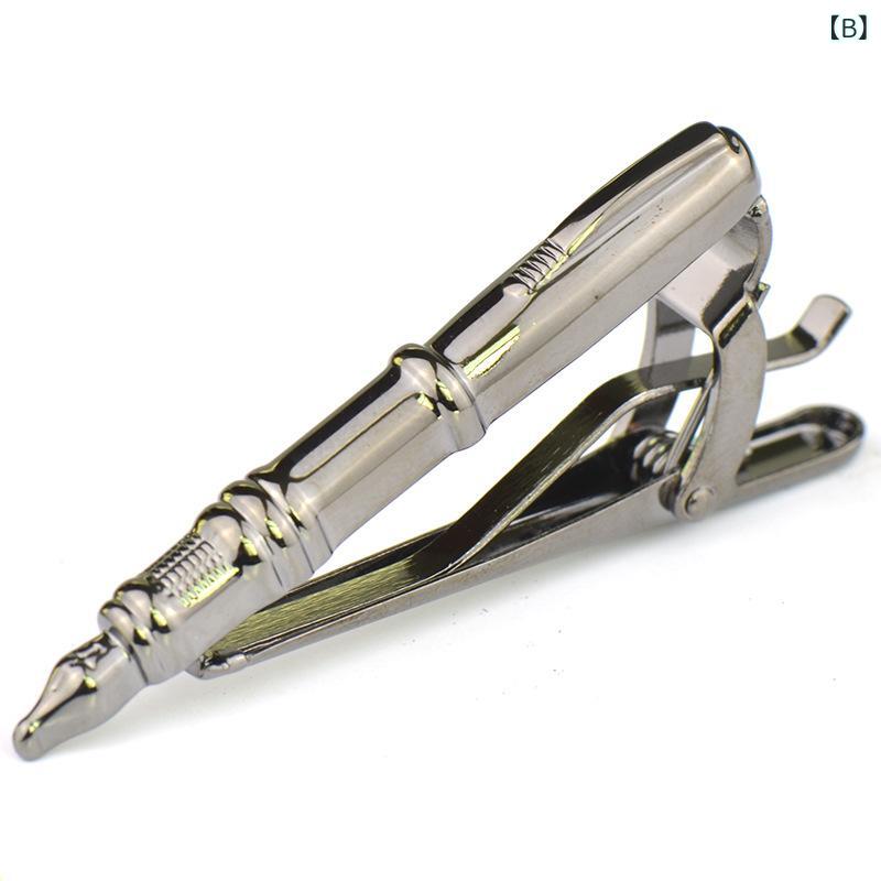 ネクタイピン 男女兼用 クイルペン 羽根型 筆記用具 銅製 真鍮 電気メッキ 光沢感 イエロー ブラック ホワイト 結婚式 フォーマル ビジネス パーティー ギフト プレゼント(x2)