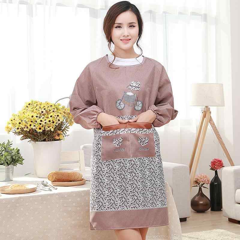 エプロン 大人用 男女兼用 カップル 家族 ファミリー 袖付き 長袖 厚手 防油 防汚 撥水加工 スモック ..