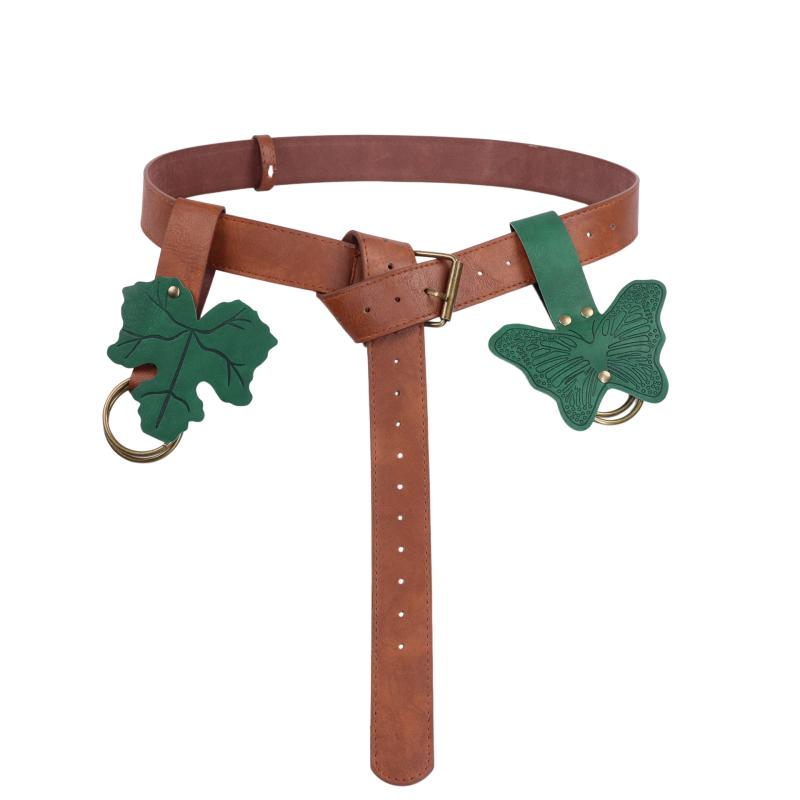 スカートクリップ レディース 中世風 レトロ アンティーク コスプレ ハロウィン リーフモチーフ 葉っぱデザイン ウエストベルト 飾り クリップ式 クリップ留め具 PUレザー 合皮 ブラウン ブラック ファッション小物