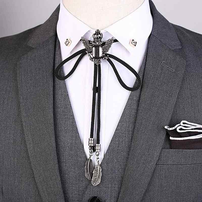 ボロタイ メンズ 男性用 欧米 レトロ ブリティッシュ アメリカン ウエスタン カウボーイ 本革 レザー シャツスタイル 電気メッキ加工 ループタイ フォーマル カジュアル ネックレス