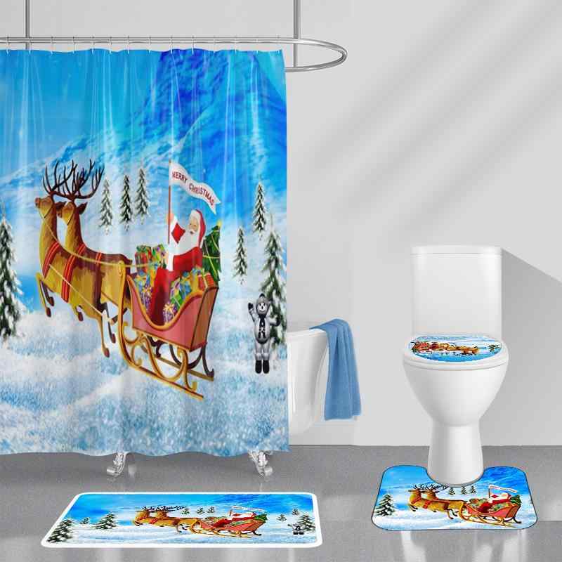 シャワーカーテン 浴室 バスルーム クリスマス柄 防水 撥水 ポリエステル製 デジタルプリント 間仕切り..