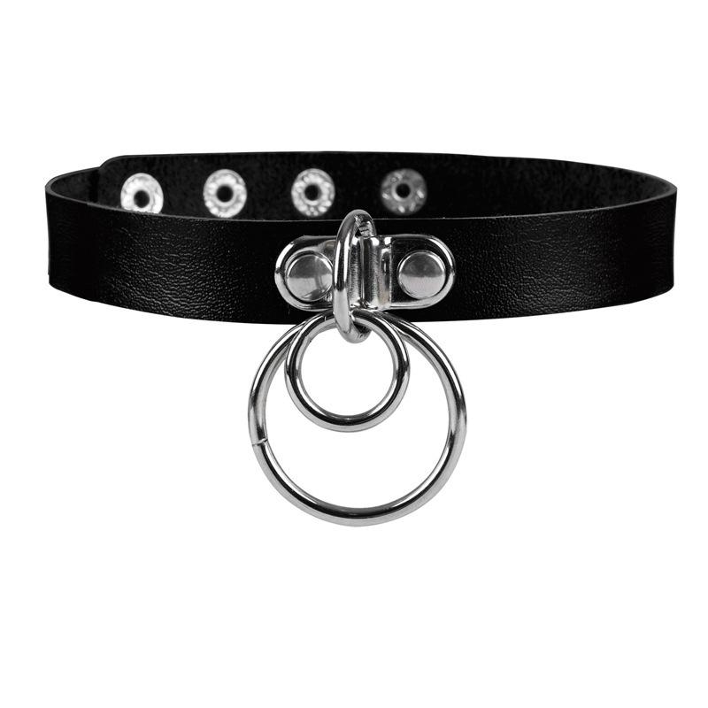 チョーカー レディース 女性用 欧米風 パンク系 ゴシック V系 幾何学 ダブルリング 二連 円形 サークル..