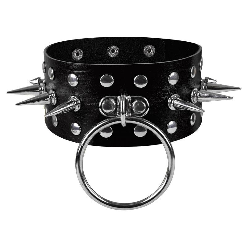ネックレス 男女兼用 ユニセックス パンク ロック スタッズ スパイク リング フェイクレザー 欧米風 個性的 大ぶり 存在感 アクセサリー