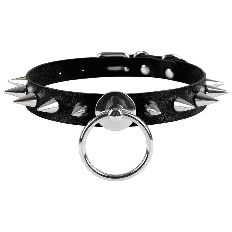 チョーカー メンズ レディース 個性的 欧米風 大胆 丸型リング スタッズ PUレザー 合成皮革 ロック パンク ストリート ゴシック ファッション ブラック レッド ホワイト ピンク ネックレス