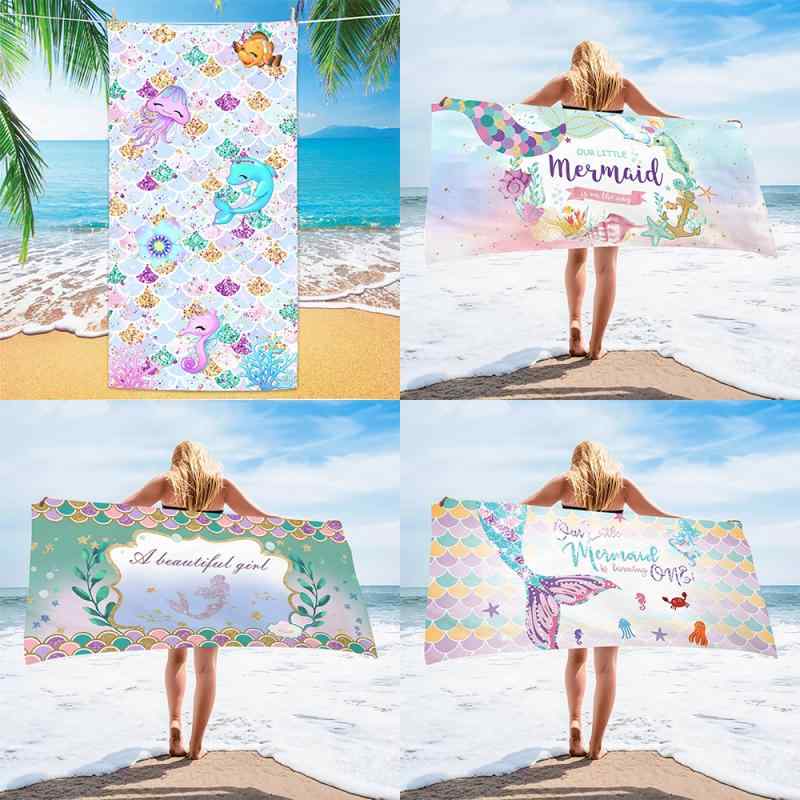 ビーチタオル キッズ 女の子 人魚 マーメイド パープル 超吸水 速乾 マイクロファイバー バスタオル プ..