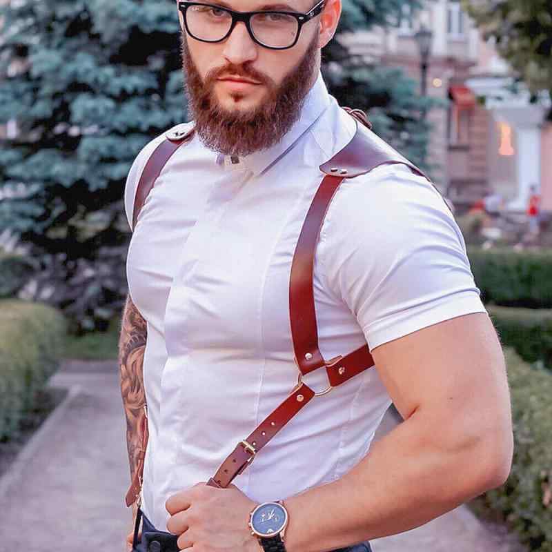 サスペンダー メンズ 男性用 本革 レザー 調節式 3点留め 伸縮性なし 英国風 カジュアル ビジネス フォ..