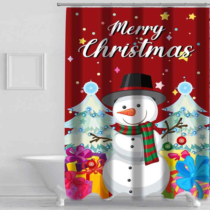 シャワーカーテン クリスマス 4点セット 浴室 バスルーム 間仕切り 目隠し 穴開け不要 防水 防カビ ポリエステル製 おしゃれ モダン シンプルデザイン