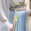 漢服用装飾品 レディース アンティーク調 古典風 禁歩 腰飾り 襟飾り 超ロング タッセル ウエストチェーン 合金製 電気メッキ加工 優雅 水滴型 人工宝石 結婚式 普段使い イベント チャイナドレス ホワイト ブルー イエロー