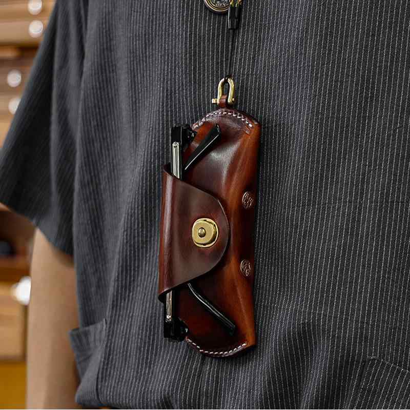 眼鏡ケース 男女兼用 PUレザー フック付き カラビナ付き 高見え おしゃれ ビジネス 通勤 オフィス 普段..