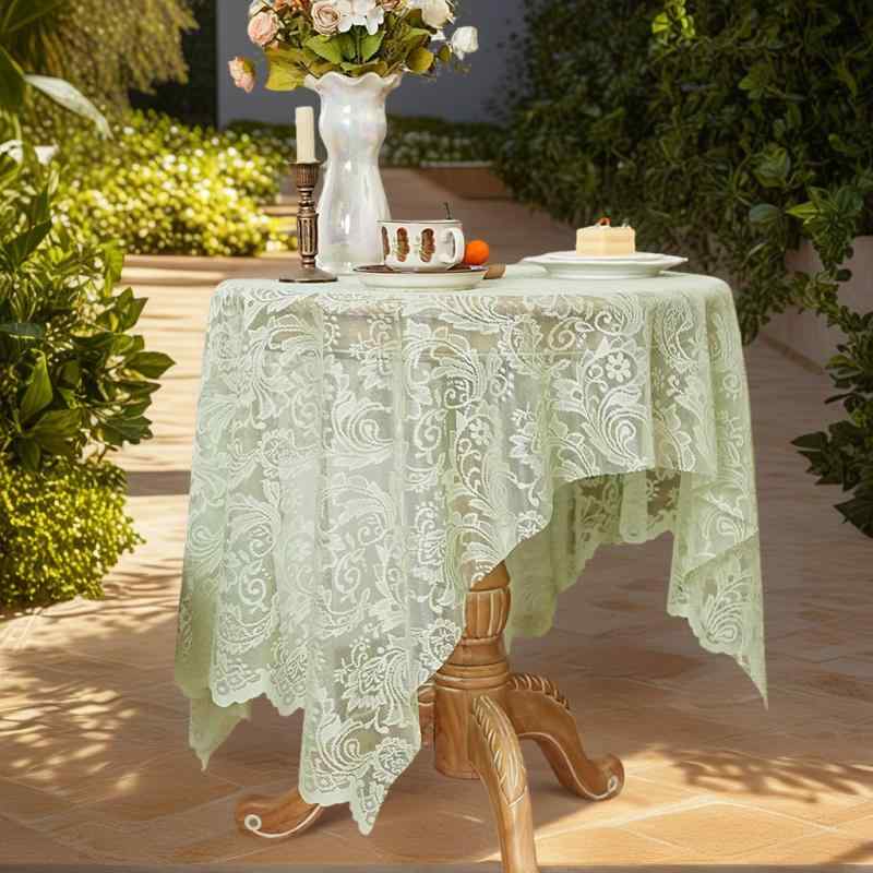 テーブルクロス フレンチ レース ホワイト アイボリー ポリエステル製 長方形 ダイニング リビング カフェ風 透かし編み 花柄 レトロ アンティーク調 エレガント テーブルカバー マルチカバー 防塵 装飾