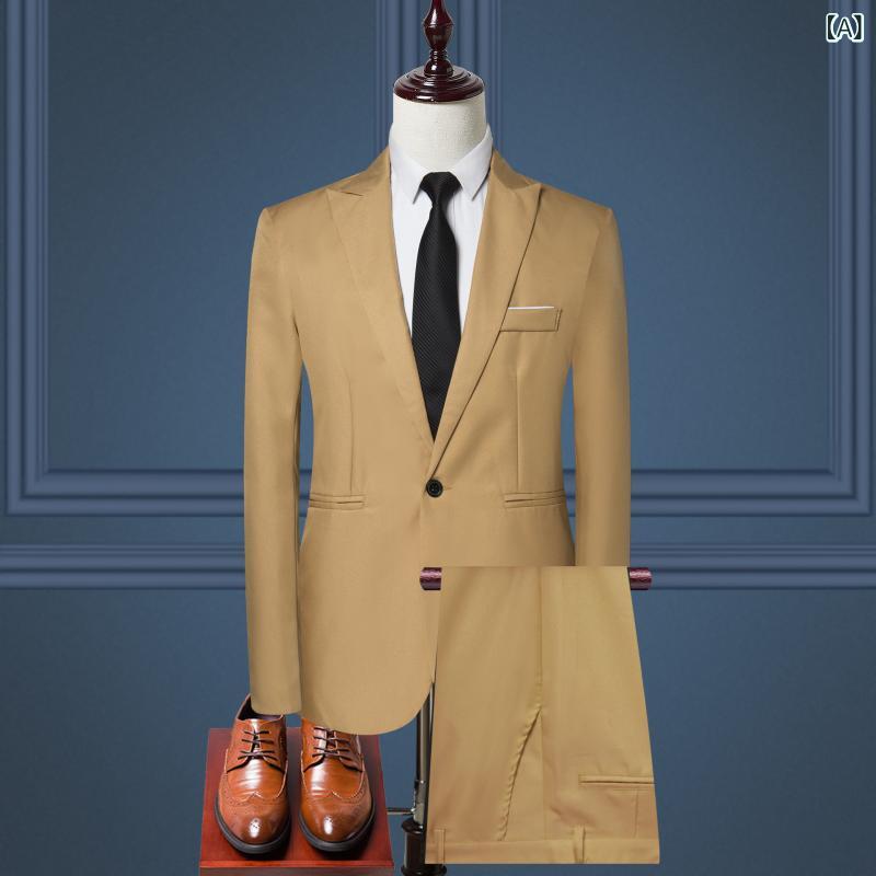 スーツ メンズ 男性用 セットアップ 2点セット ビジネス カジュアル フォーマル 礼服 通勤 結婚式 披露宴 発表会 舞台衣装 シングルブレスト アセテート繊維 化繊混紡