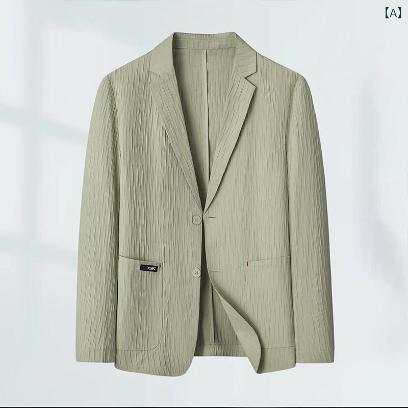 ブレザー メンズ テーラードジャケット 男性用 春夏 薄手 軽量 接触冷感 スリムフィット 細身 2つボタン シングルブレスト 長袖 カジュアル オフィスカジュアル ウォッシャブル ポリエステル