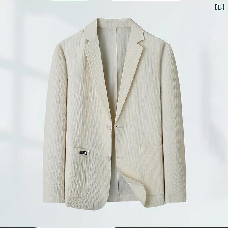 ブレザー メンズ テーラードジャケット 男性用 春夏 薄手 軽量 接触冷感 スリムフィット 細身 2つボタン シングルブレスト 長袖 カジュアル オフィスカジュアル ウォッシャブル ポリエステル