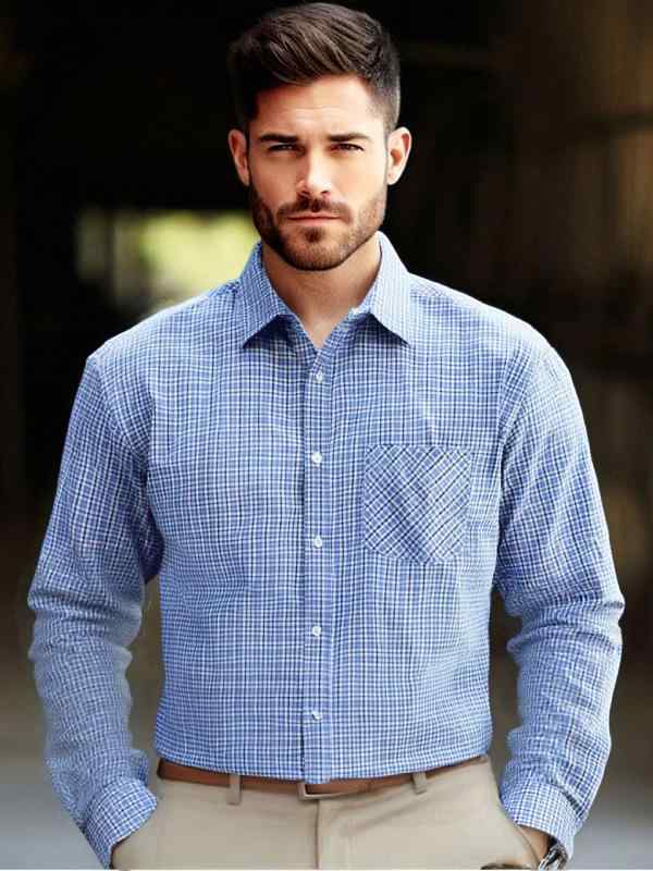 ・カテゴリ: シャツ・スタイル: シンプル・主な素材: ポリエステル51～70%・襟型: レギュラーカラー・袖丈: 長袖・柄: チェック・カラー展開: ブルー、ブルーグレー、ブルーブラウン・サイズ展開: S, M, L, XL, XXL, XXXL・フィット: レギュラーフィット・デザイン: 開襟・デザイン詳細: ポケット付き・生地の厚さ: 普通・機能: 洗濯機洗い可能、アイロン不要、色落ちしにくい・着用シーン: カジュアル・適応シーズン: オールシーズン・加工: ノンアイロン加工・性別: メンズ