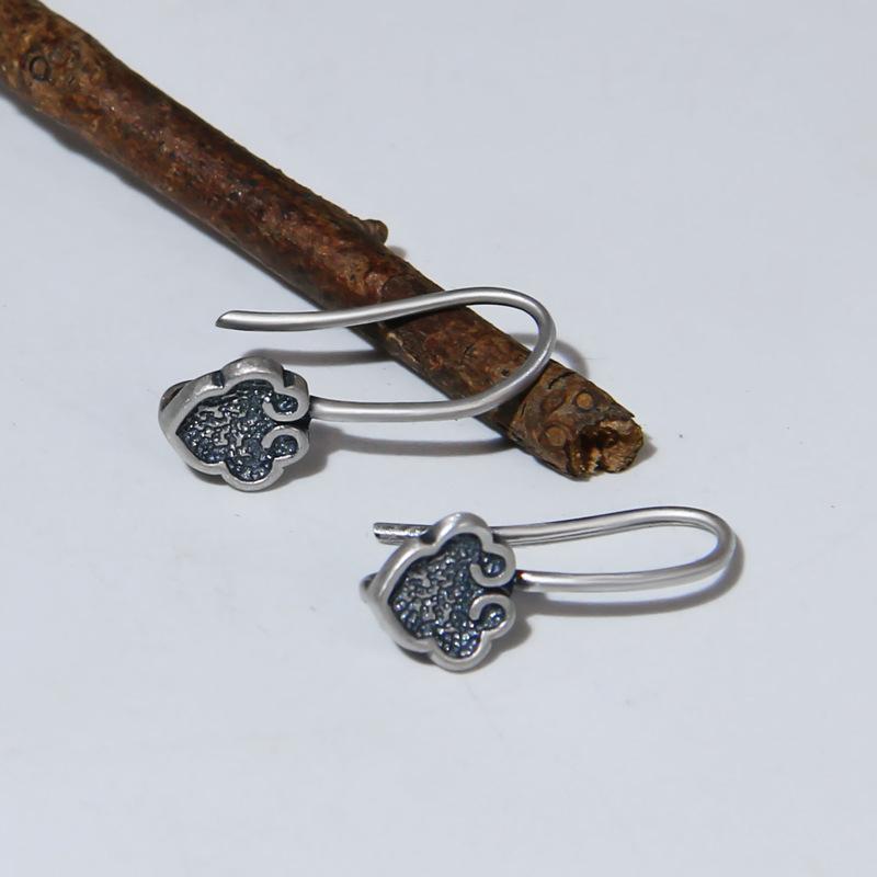 耳飾りパーツ レディース 925シルバー ハンドメイド DIY素材 如意モチーフ レトロ 燻し銀 民族調デザイン アクセサリー制作 手芸材料 オリジナルチャーム 普段使い(x2)