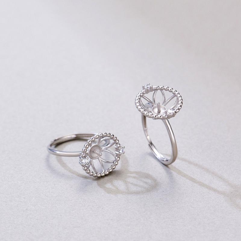 空枠 指輪 レディース S925シルバー ホワイトゴールド電気メッキ加工 オープンリング サイズ調節可能 未装飾リング枠 丸玉デザイン エレガント 上品 きれいめ 通勤 オフィス ファッション