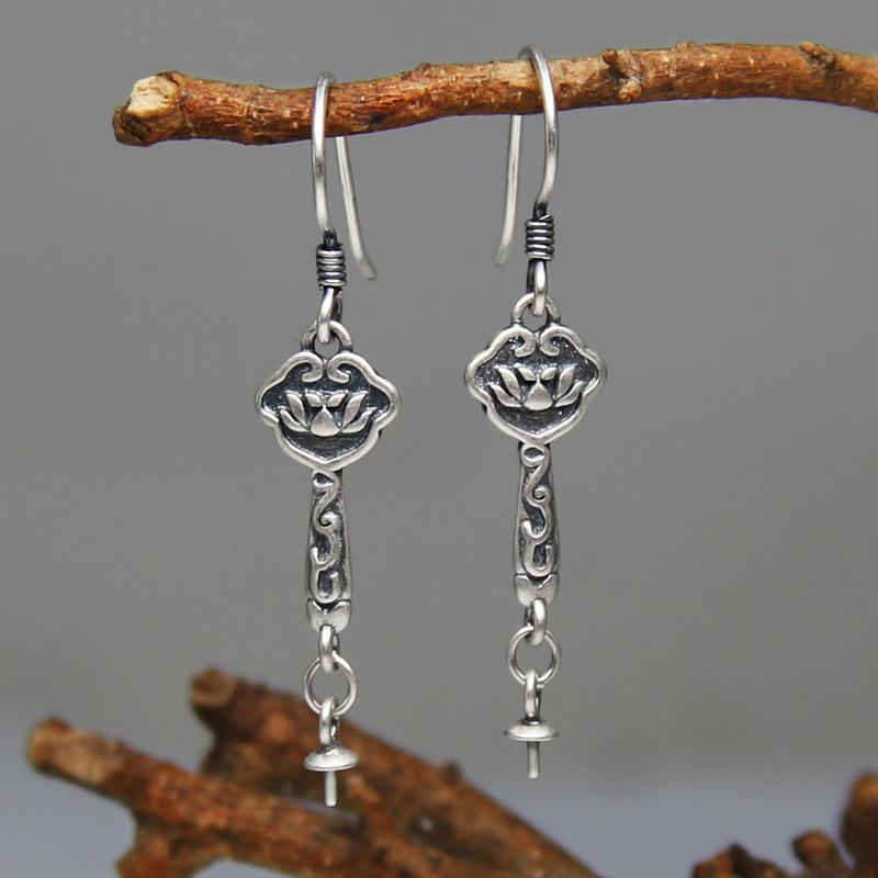 アクセサリーパーツ ピアス レディース 中国風 レトロ ヴィンテージ 925シルバー 純銀製 蓮の花 ハスモチーフ エスニック カジュアル 大人かわいい アクセサリー